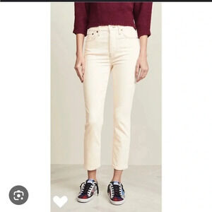 Re/Done Winter White High Rise Ankle Stretch Corduroy Pants